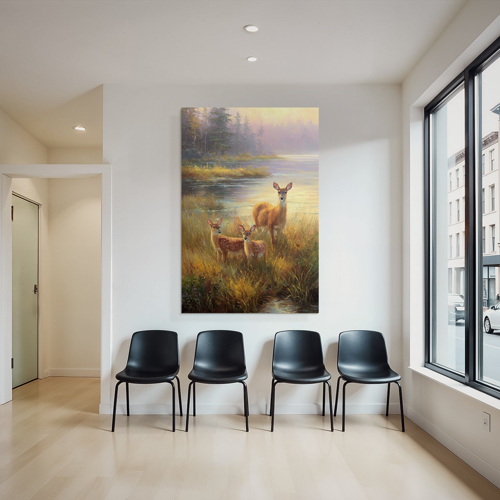Ruhige Natur Szene Deer Fawns Am Wasser