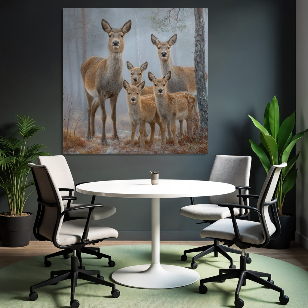 Gruppe Rehe Im Nebligen Wald