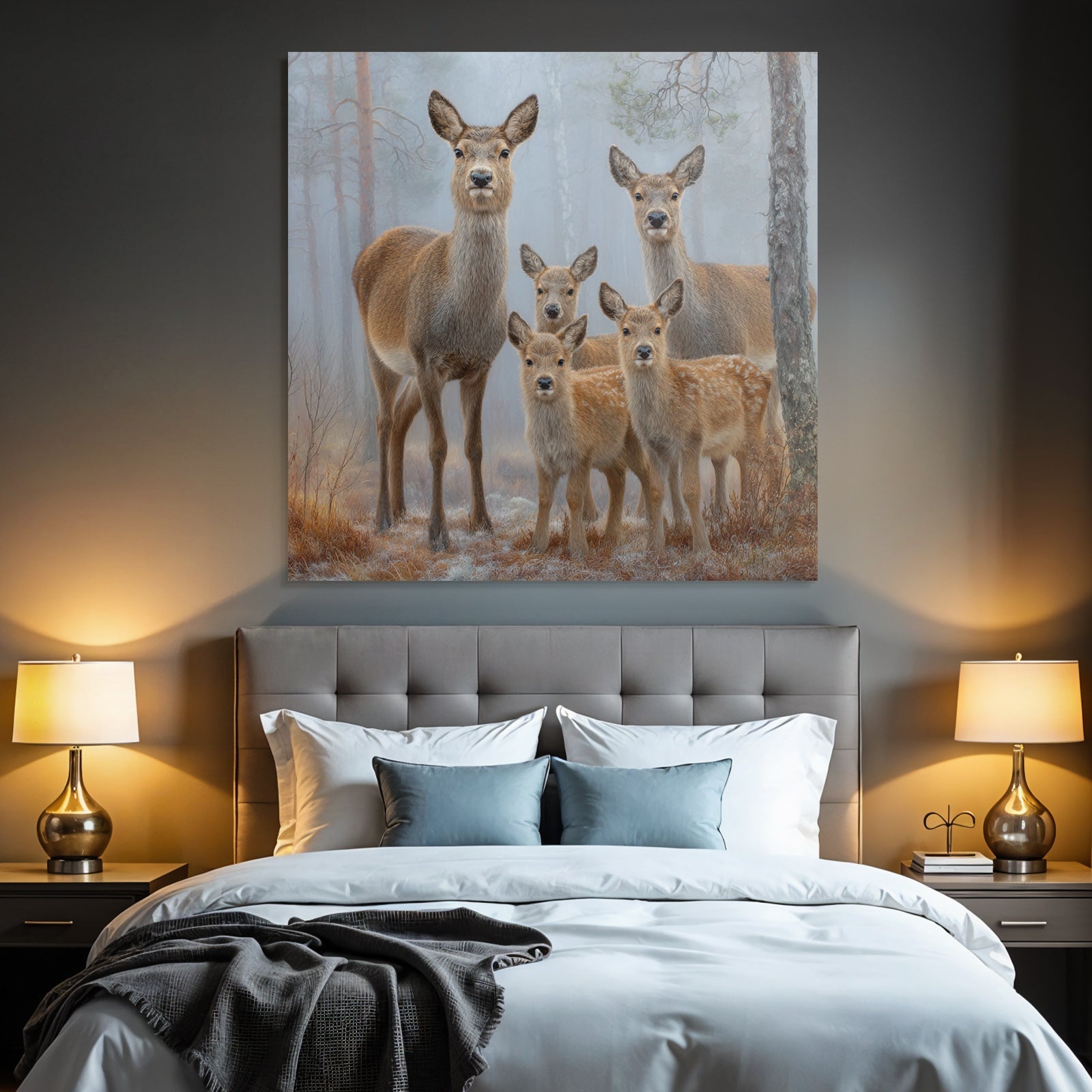 Gruppe Rehe Im Nebligen Wald
