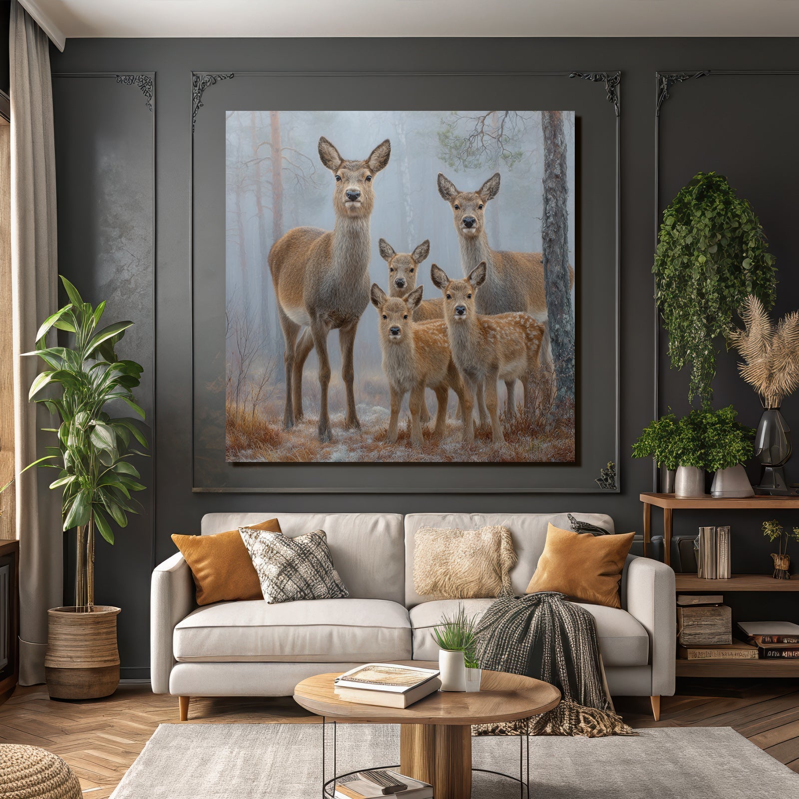 Gruppe Rehe Im Nebligen Wald