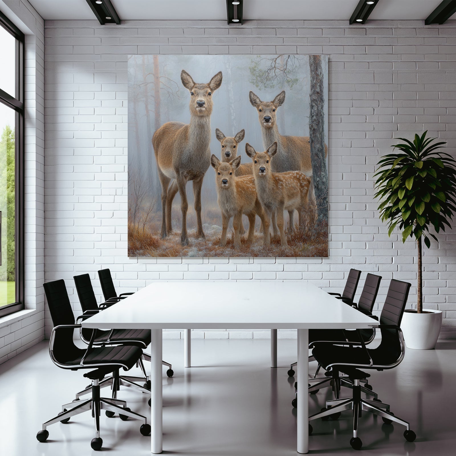 Gruppe Rehe Im Nebligen Wald