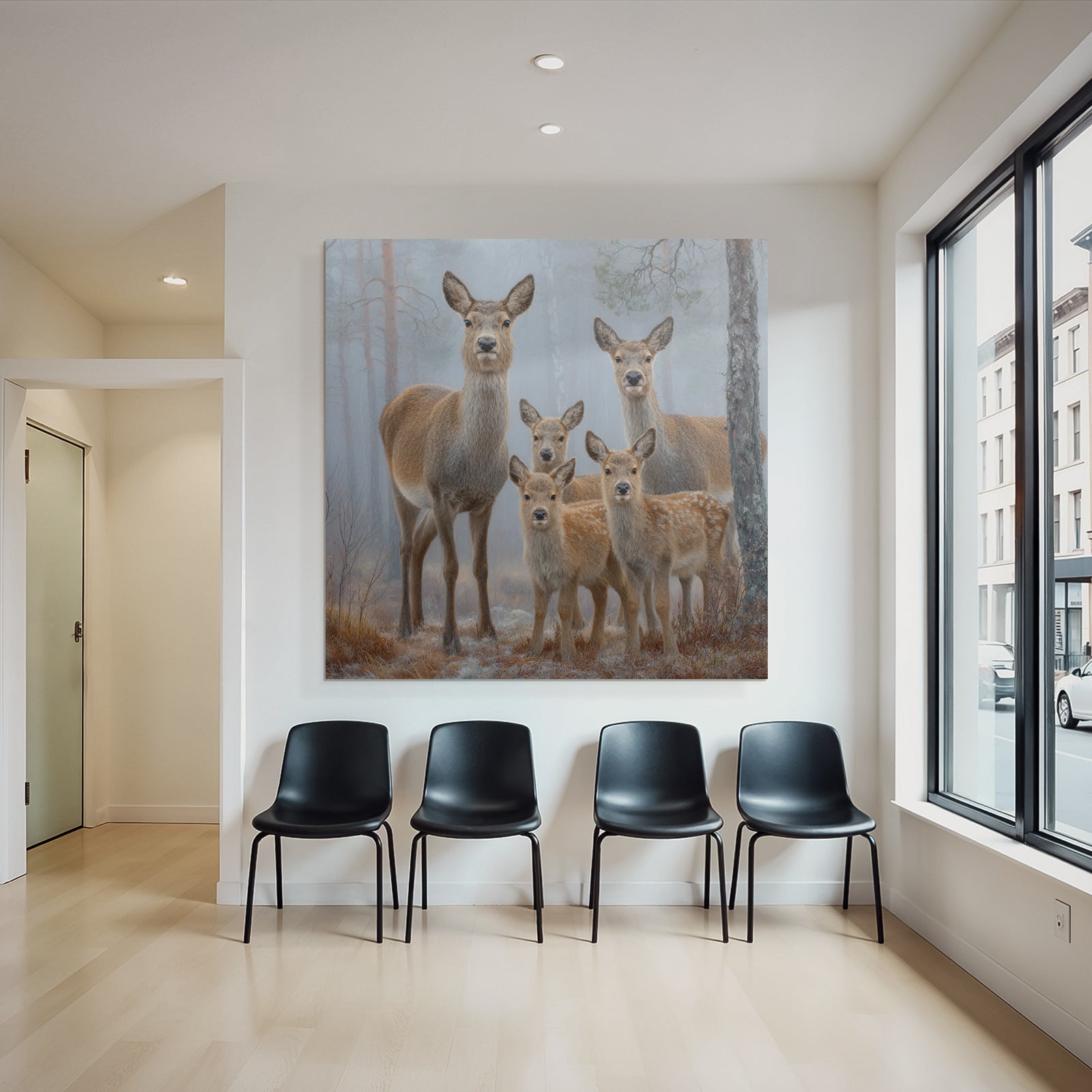 Gruppe Rehe Im Nebligen Wald