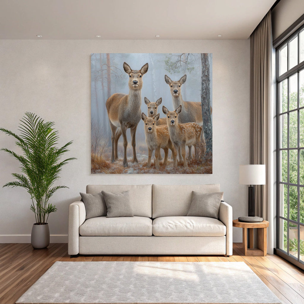 Gruppe Rehe Im Nebligen Wald