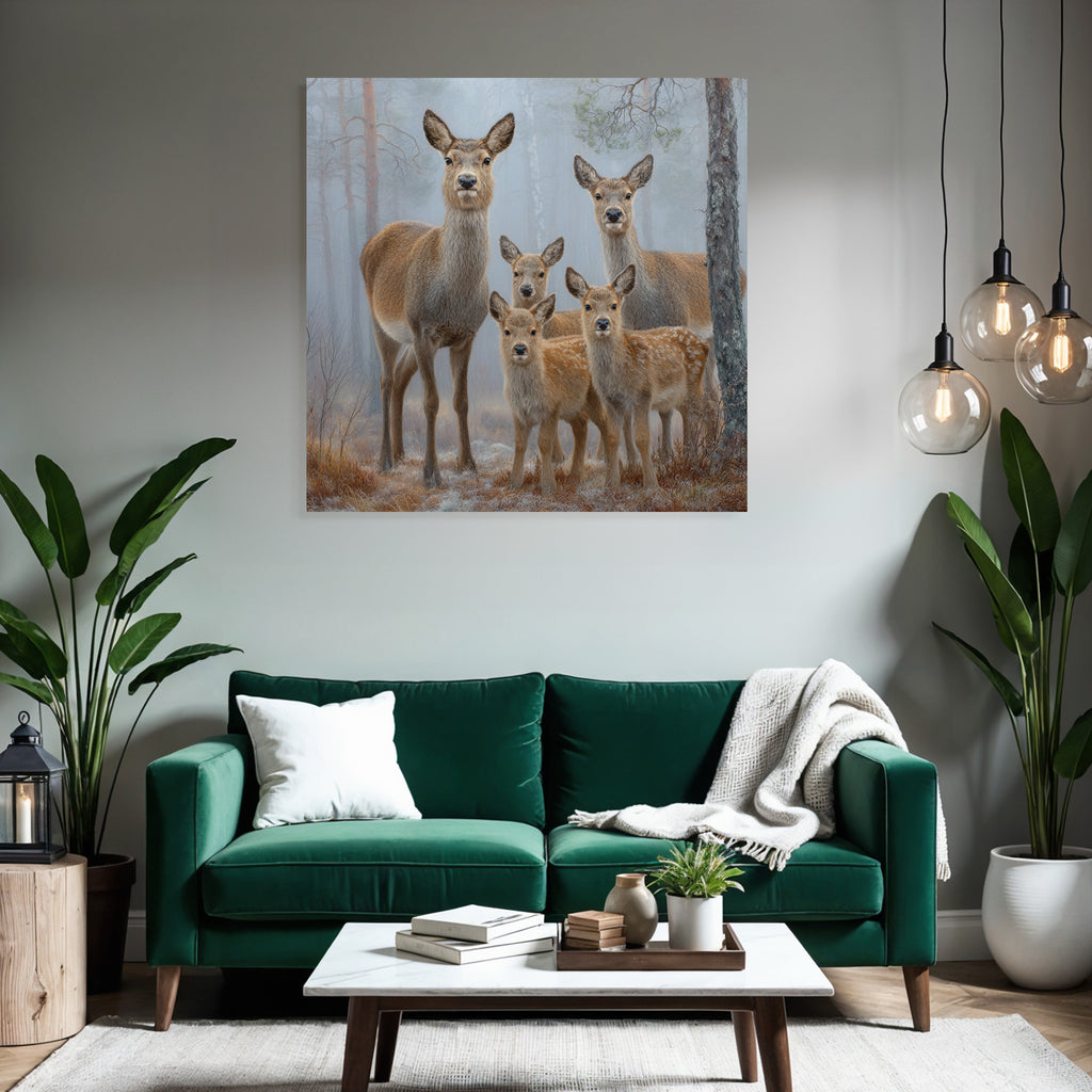 Gruppe Rehe Im Nebligen Wald