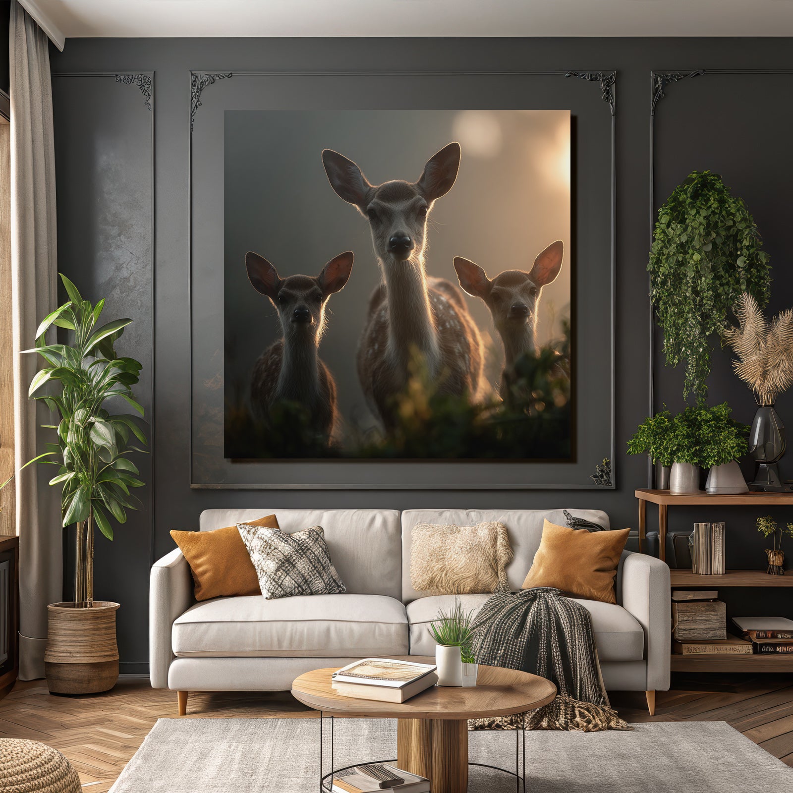 Junge Rehe Im Wald Mit Spots Sanfte Beleuchtung
