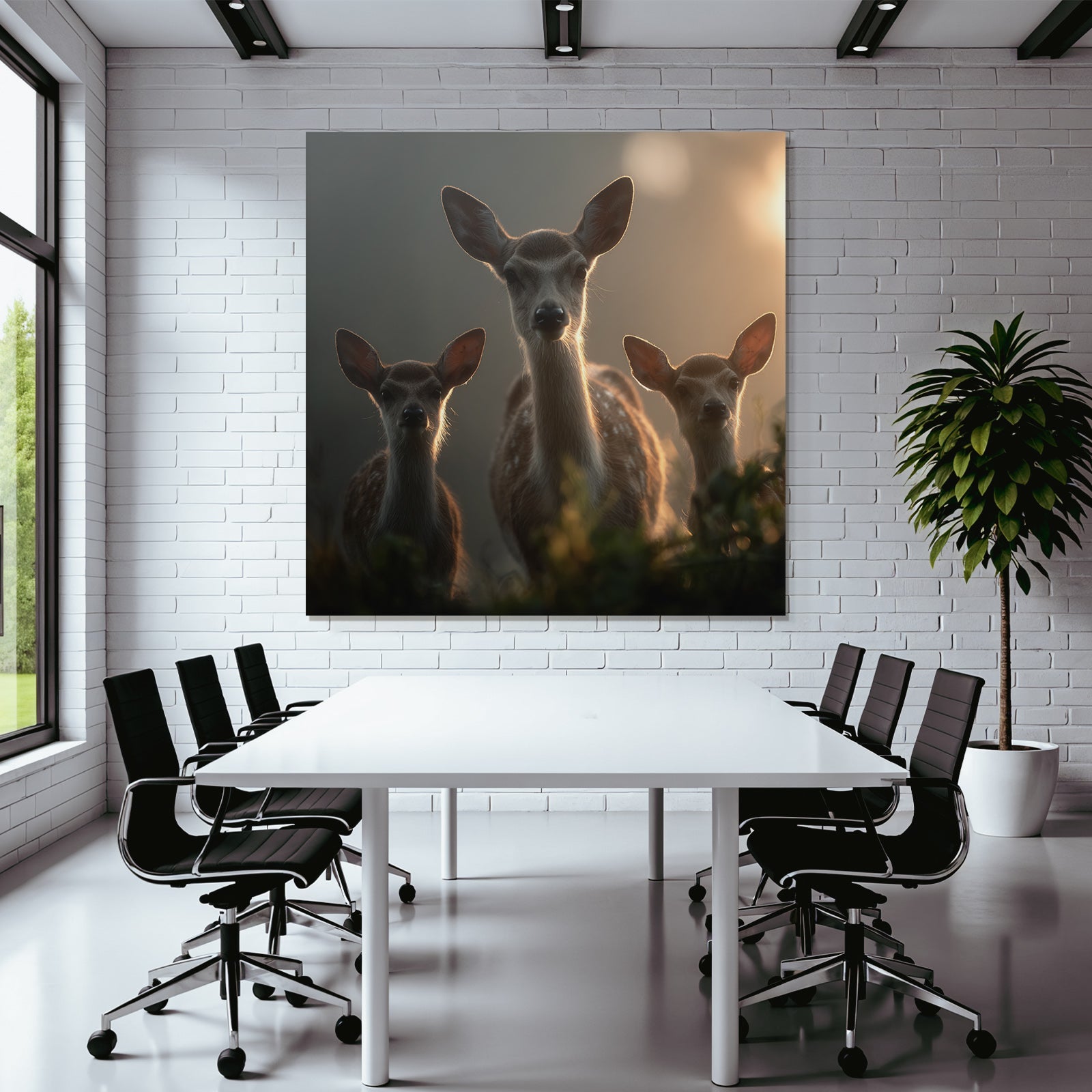 Junge Rehe Im Wald Mit Spots Sanfte Beleuchtung