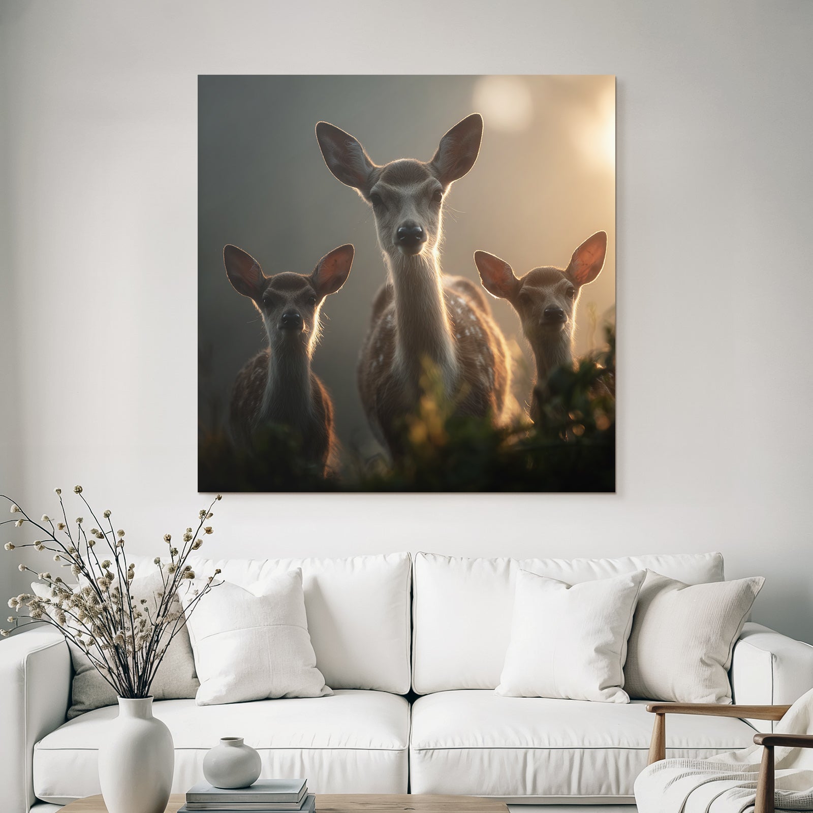 Junge Rehe Im Wald Mit Spots Sanfte Beleuchtung