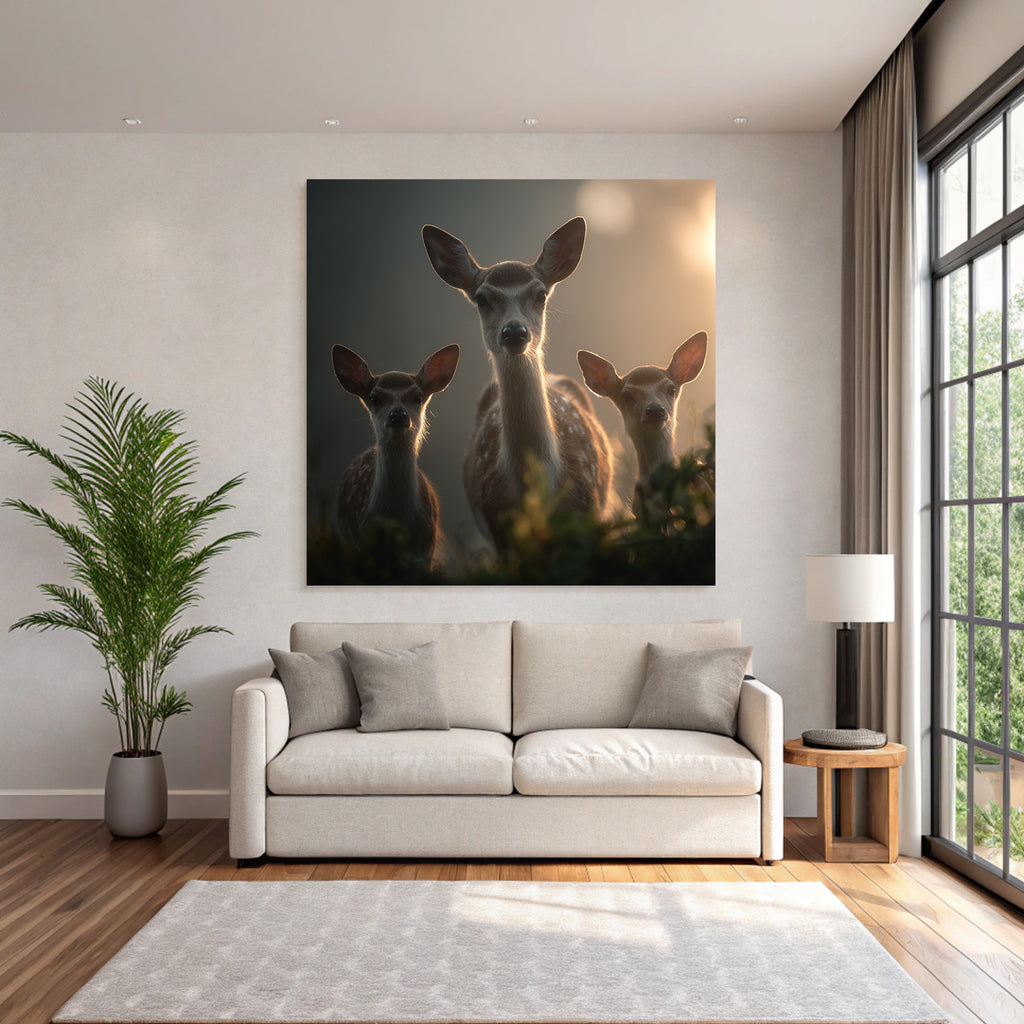 Junge Rehe Im Wald Mit Spots Sanfte Beleuchtung