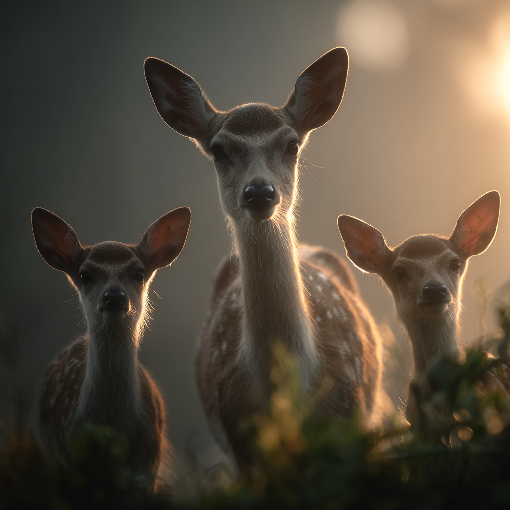 Junge Rehe Im Wald Mit Spots Sanfte Beleuchtung | Bauernhoefe und Waldtiere | Tiere