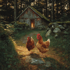 Ruhige Landschaft Mit Hühnern Vor Holzscheune Bei Weichem Licht | Bauernhoefe und Waldtiere | Tiere