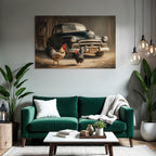 Alte Vintage Autos Mit Hühnchen In Rustikalem Setting