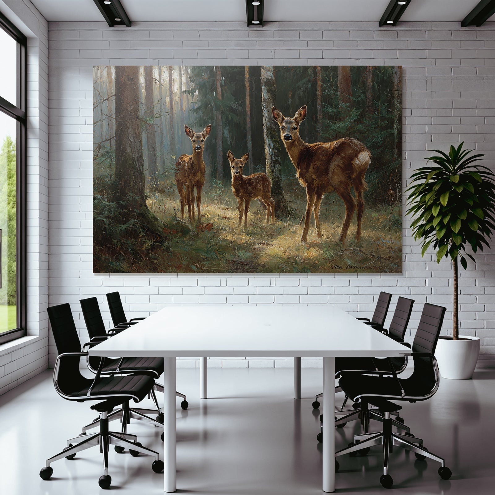 Deer Im Wald Sichtend In Der Natur Sanfte Sonnenstrahlen