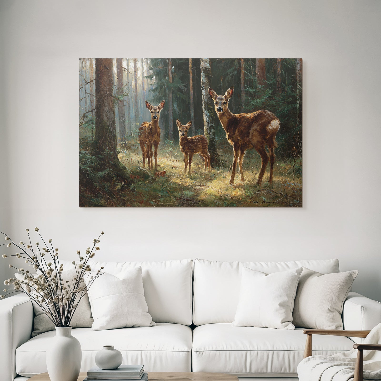 Deer Im Wald Sichtend In Der Natur Sanfte Sonnenstrahlen