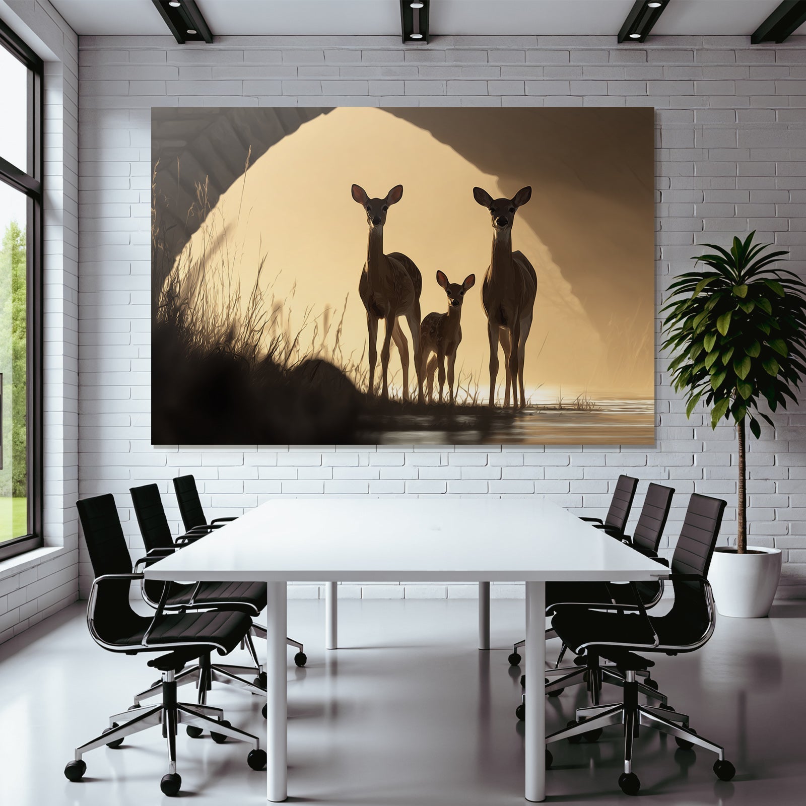Deer Im Wasser Bei Sonnenuntergang Silhoütte Effekt