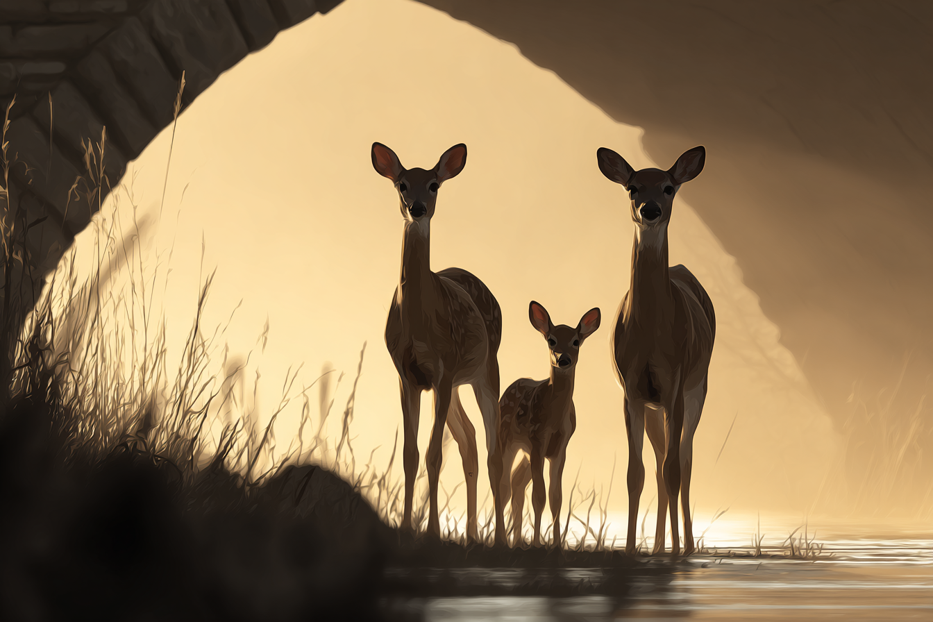 Deer Im Wasser Bei Sonnenuntergang Silhoütte Effekt | Bauernhoefe und Waldtiere | Tiere