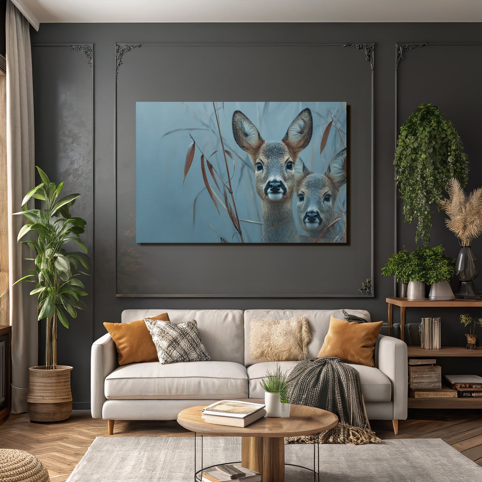 Fawns In Dried Leaves Artistic Representation