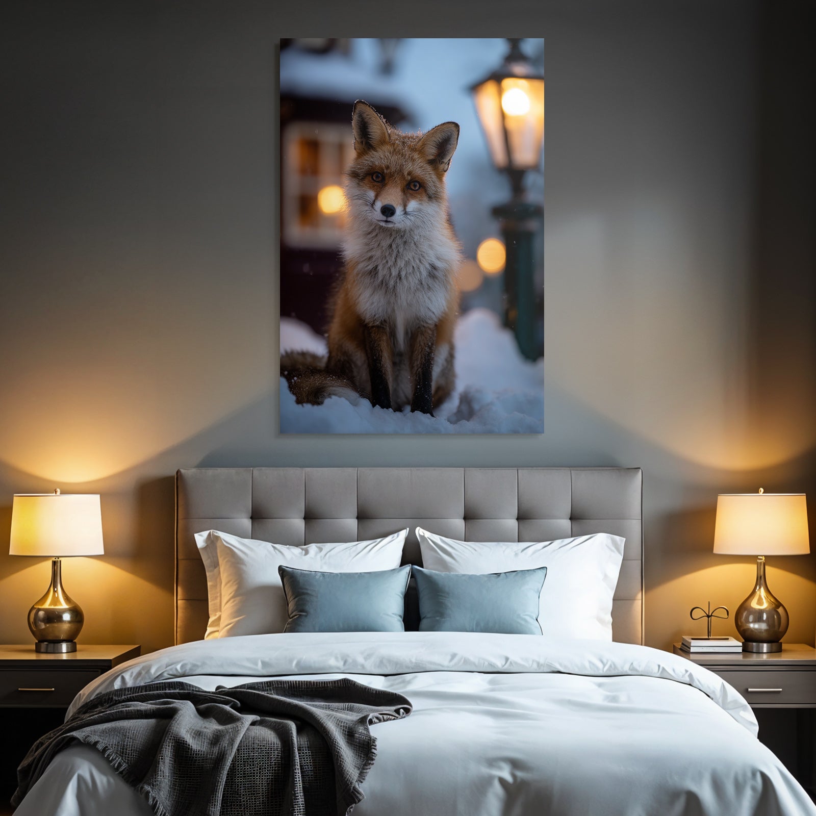 Fuchs Im Schnee Mit Lampe Winterlandschaft