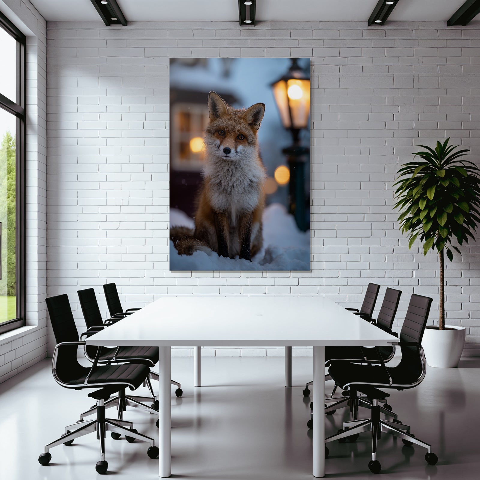 Fuchs Im Schnee Mit Lampe Winterlandschaft