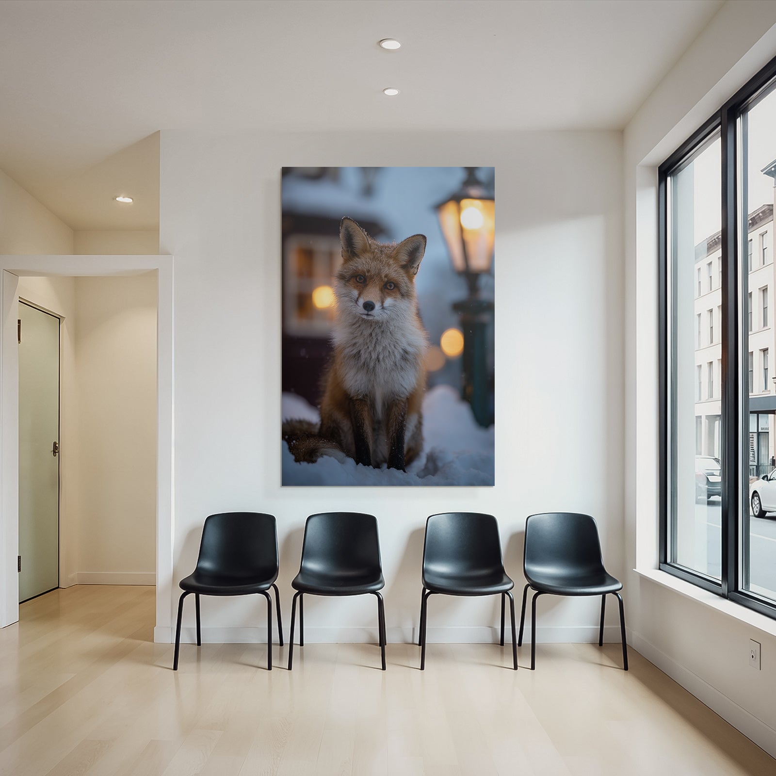 Fuchs Im Schnee Mit Lampe Winterlandschaft