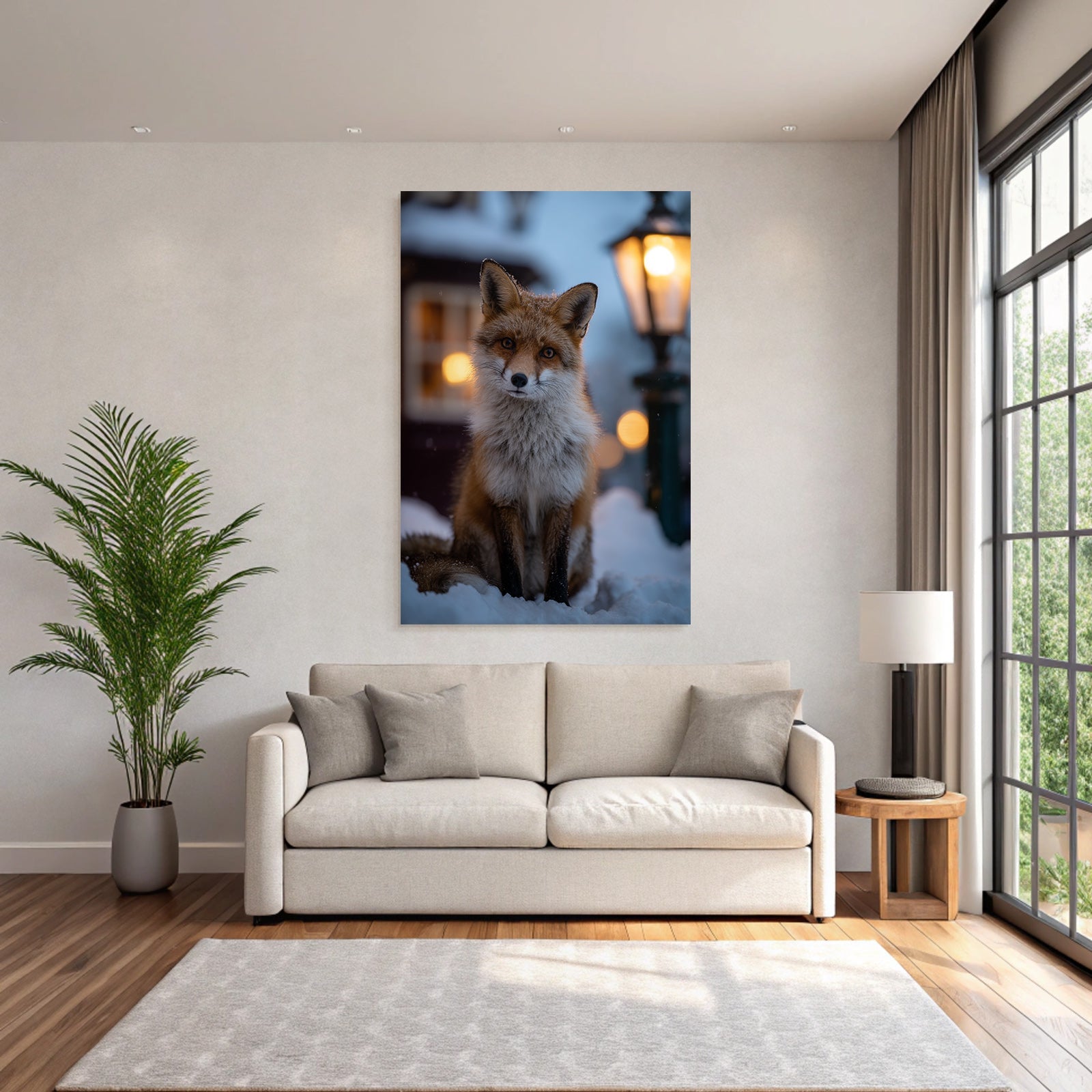Fuchs Im Schnee Mit Lampe Winterlandschaft