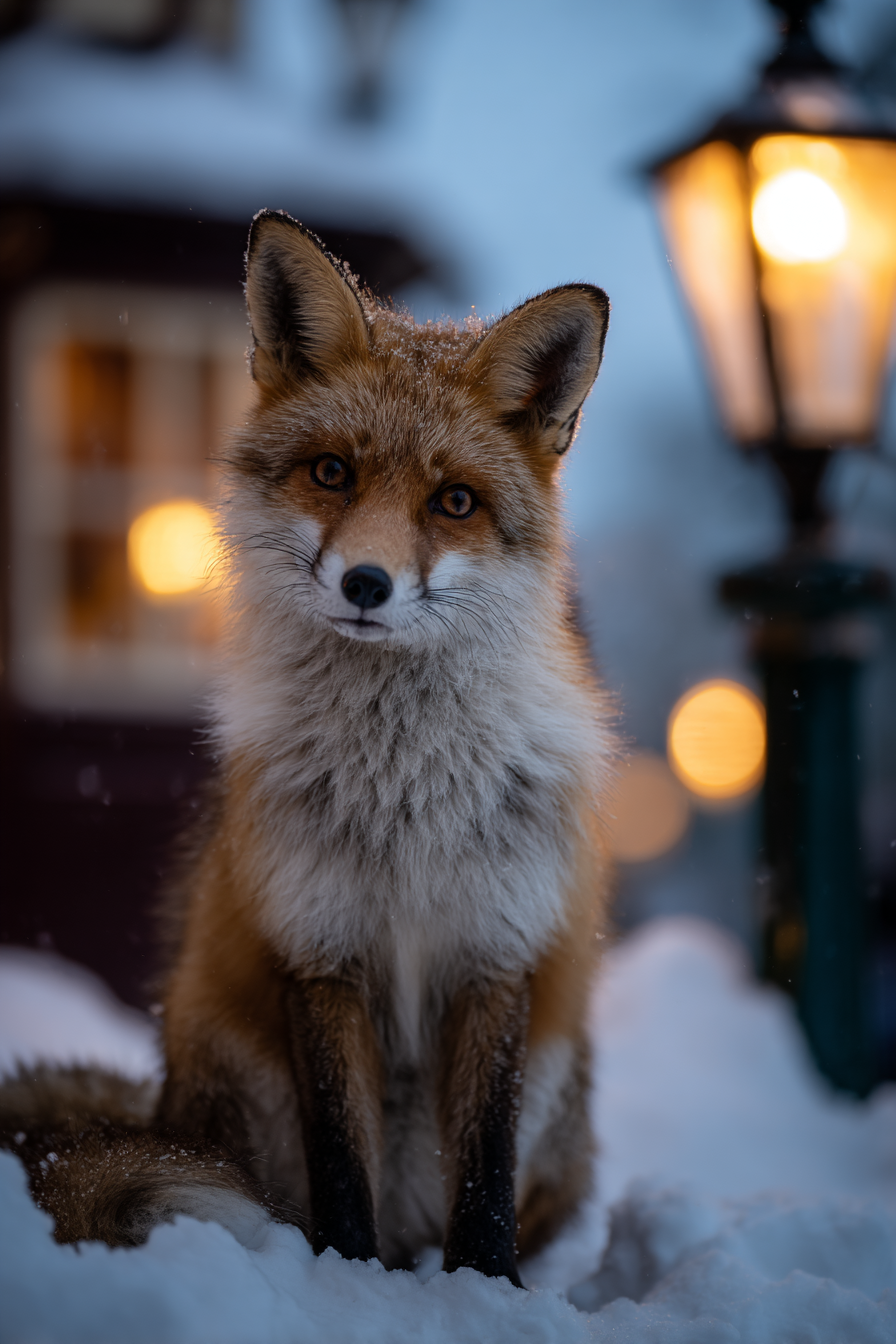 Fuchs Im Schnee Mit Lampe Winterlandschaft | Fuechse | Tiere