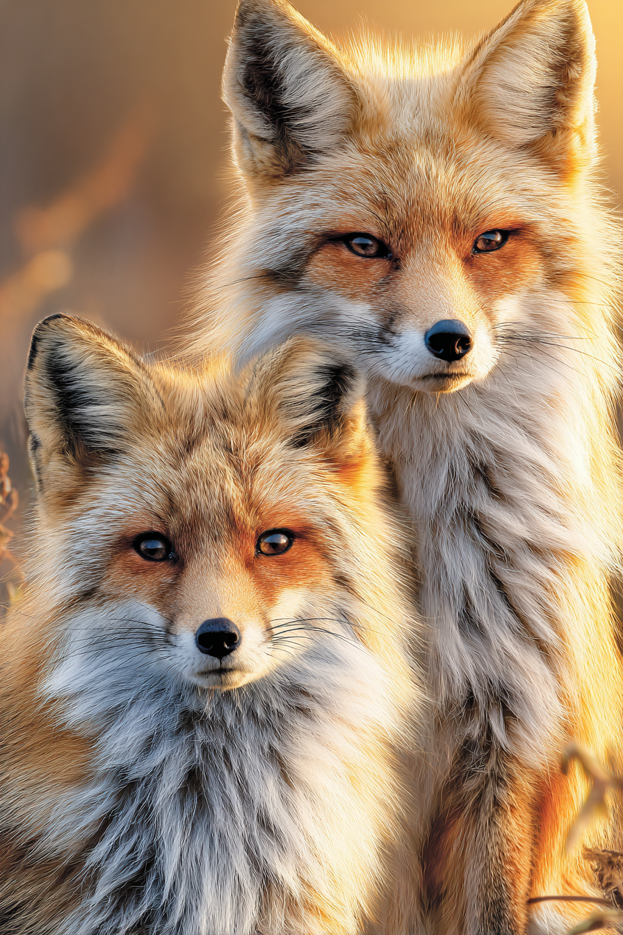 Zwei In Warmem Licht Natürliche Umgebung | Fuechse | Tiere