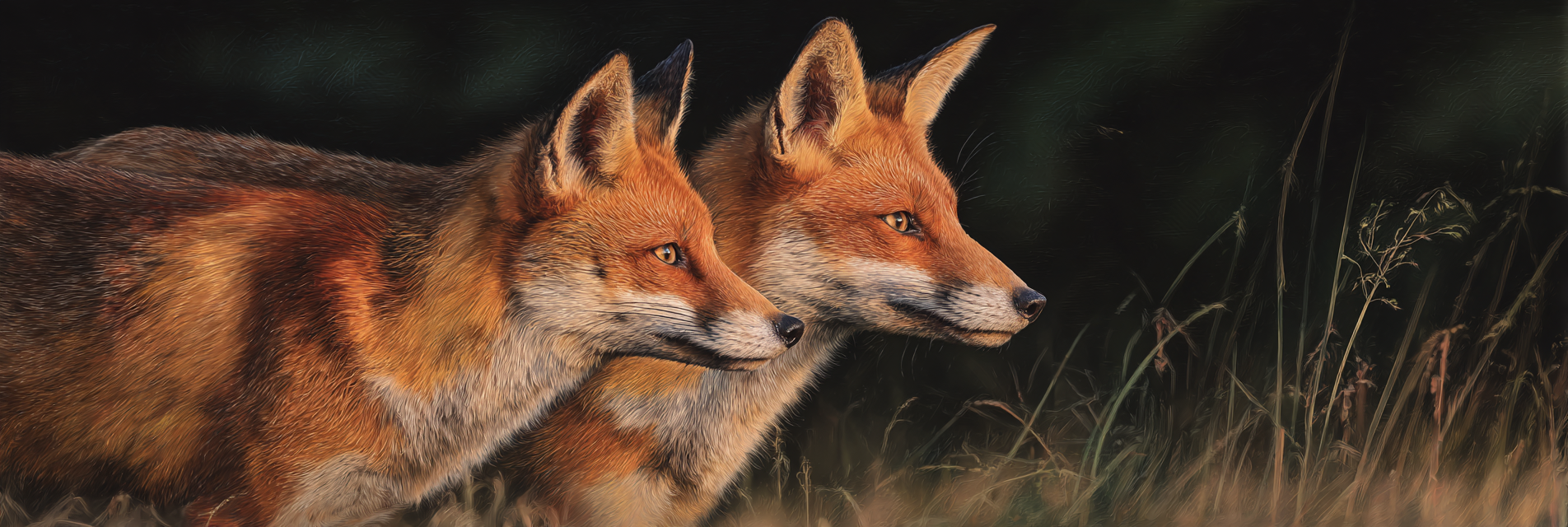 Rote Stilisierte Darstellung Im Dunklen Hintergrund | Fuechse | Tiere