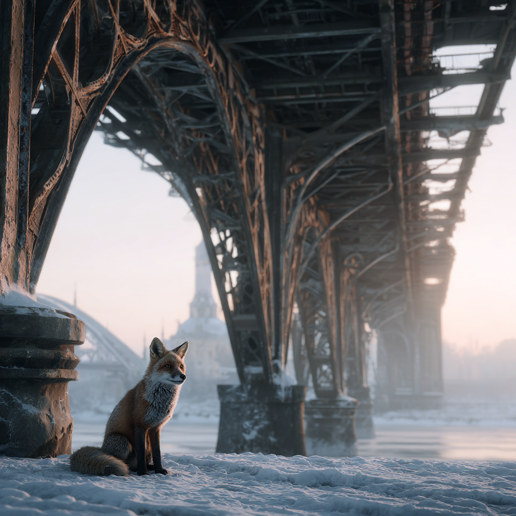 Fuchs Im Schnee Unter Einer Brücke Morgendämmerung | Fuechse | Tiere