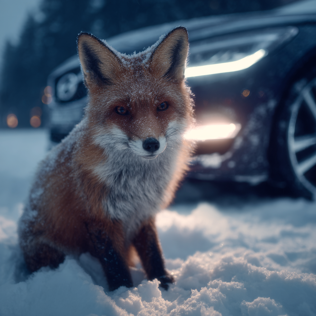 Im Schnee Mit Auto Im Hintergrund | Fuechse | Tiere