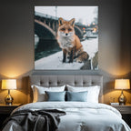 Rotbrauner Fuchs Im Schnee Mit Brücke Winterlandschaft