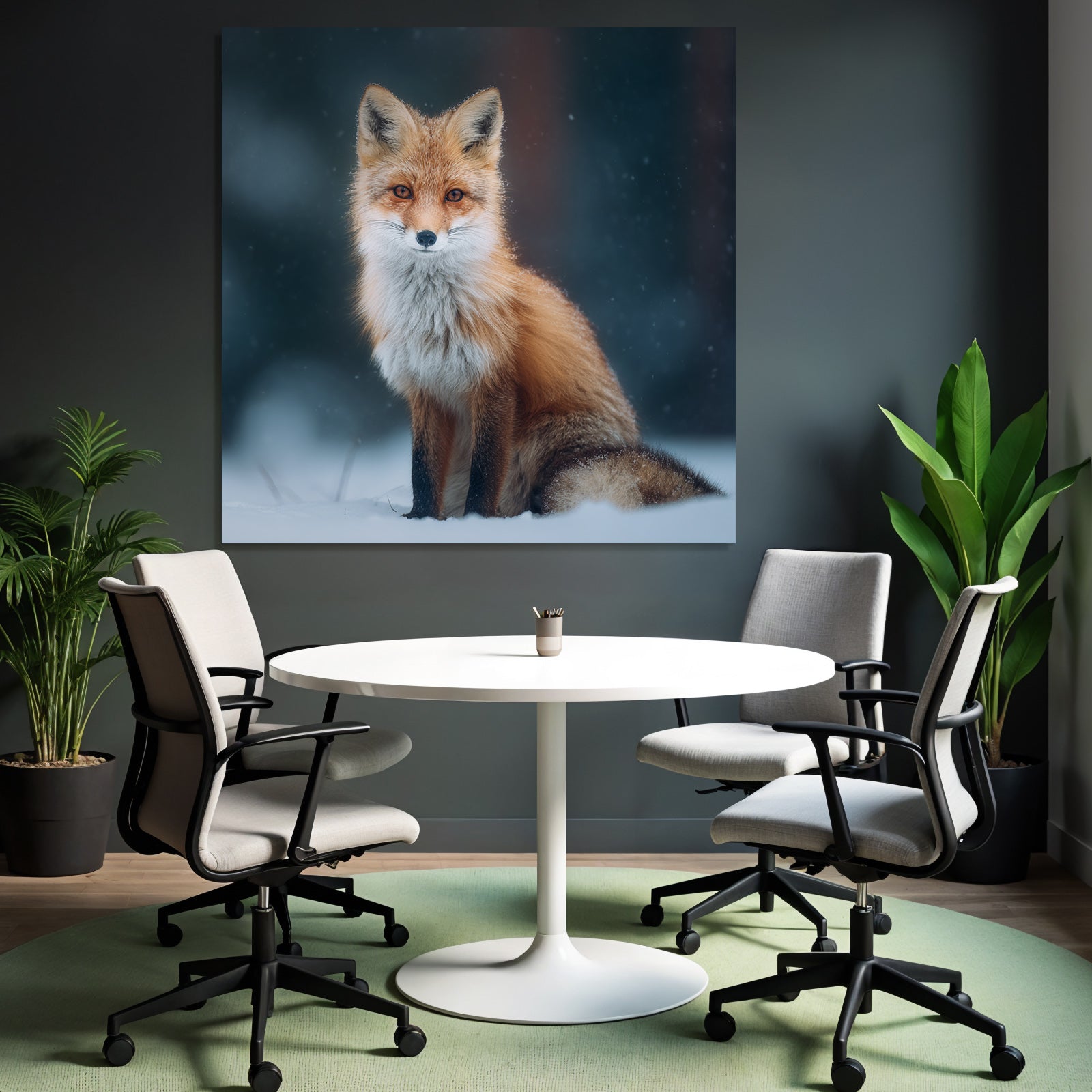 Roter Fuchs Im Schneelandschaft Mit Schneeflocken