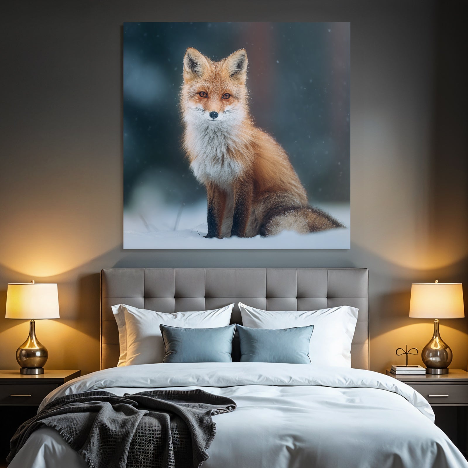 Roter Fuchs Im Schneelandschaft Mit Schneeflocken