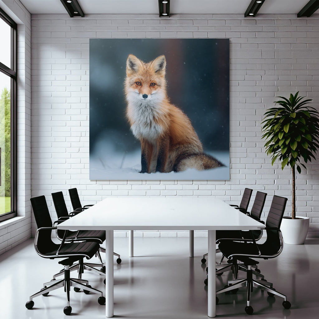 Roter Fuchs Im Schneelandschaft Mit Schneeflocken