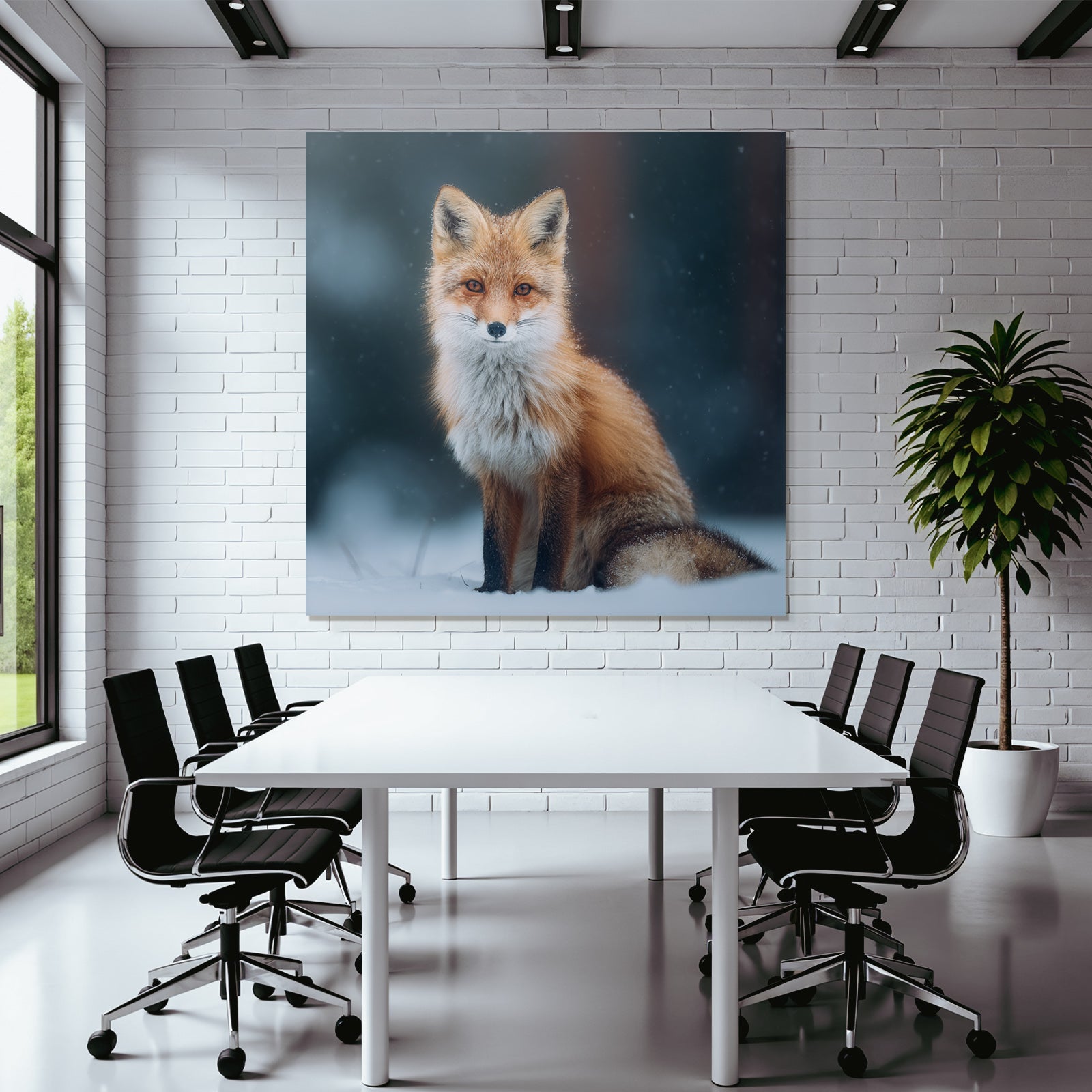 Roter Fuchs Im Schneelandschaft Mit Schneeflocken