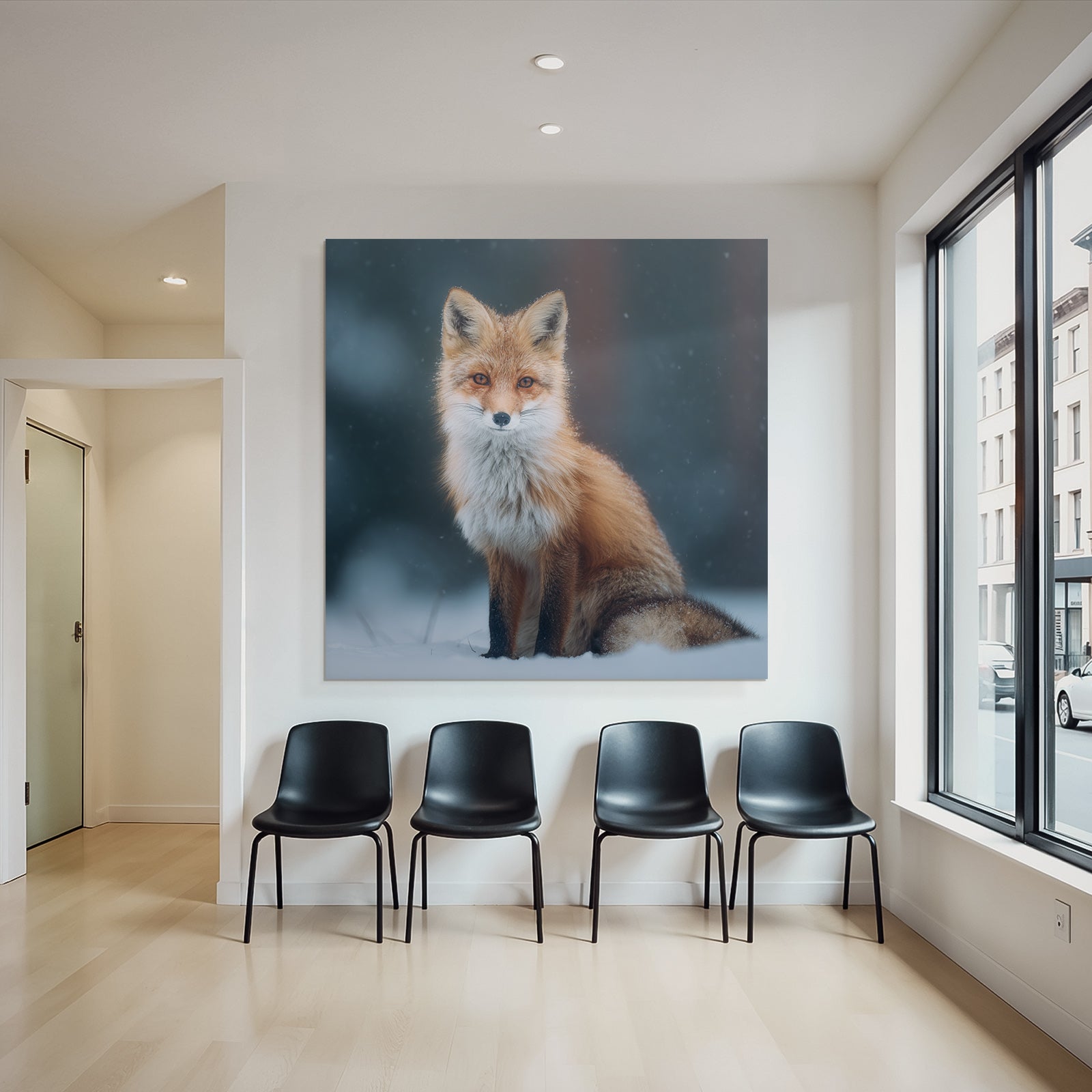 Roter Fuchs Im Schneelandschaft Mit Schneeflocken