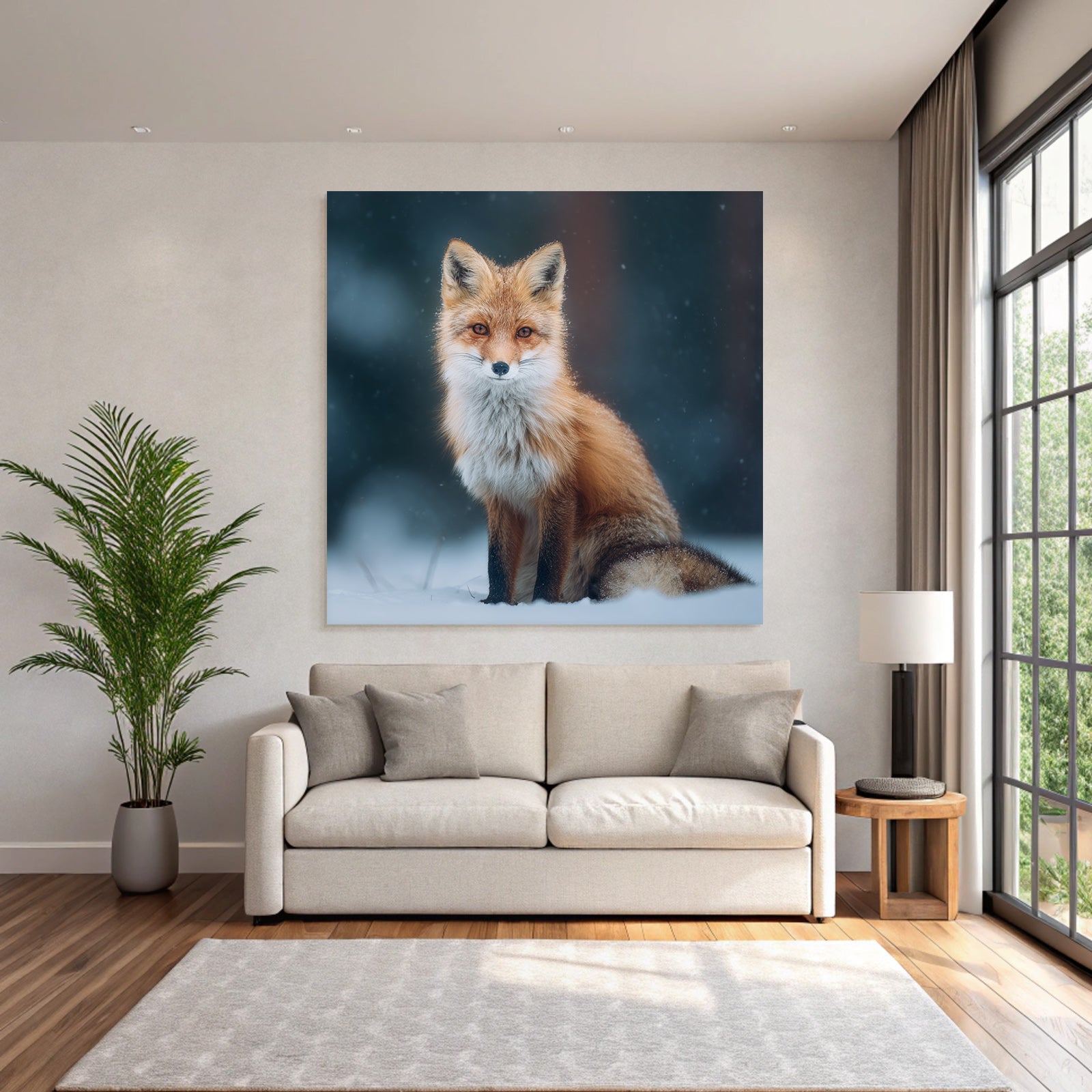 Roter Fuchs Im Schneelandschaft Mit Schneeflocken