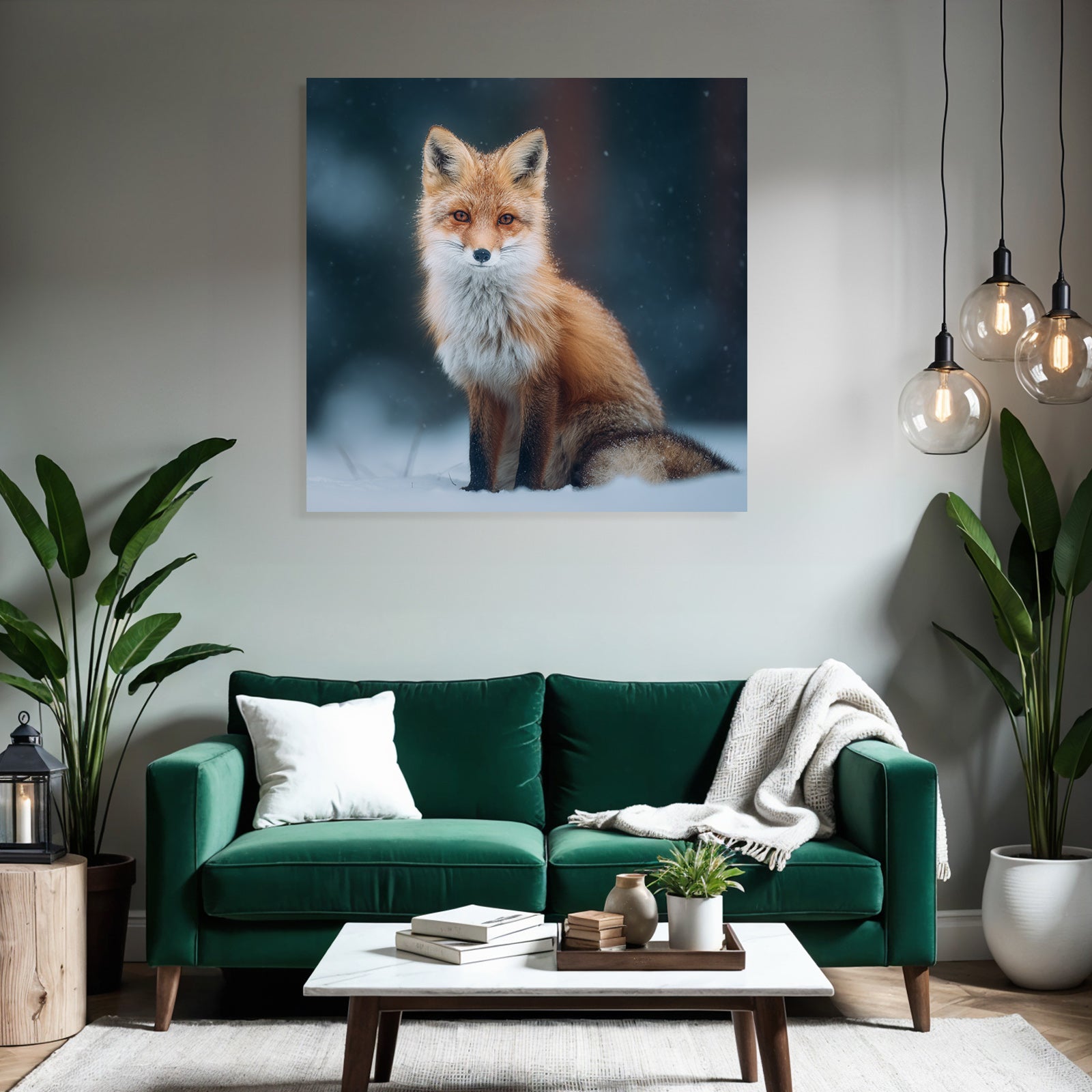 Roter Fuchs Im Schneelandschaft Mit Schneeflocken