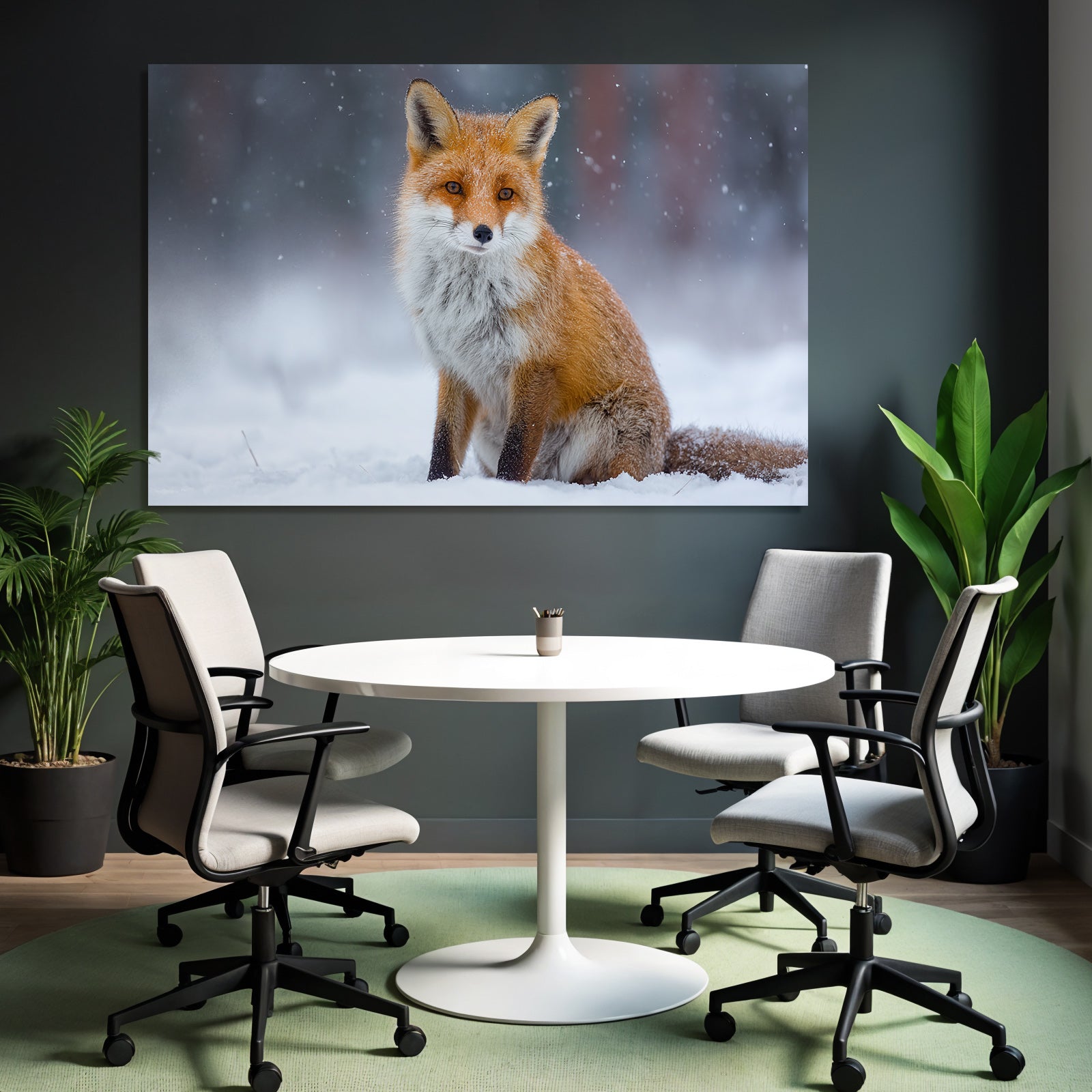 Rotfuchs Im Schnee Schneeflocken Fallend