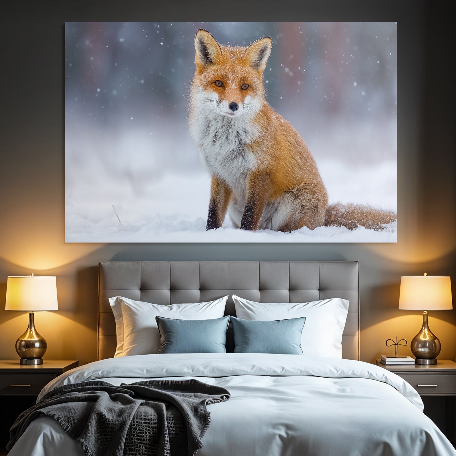 Rotfuchs Im Schnee Schneeflocken Fallend