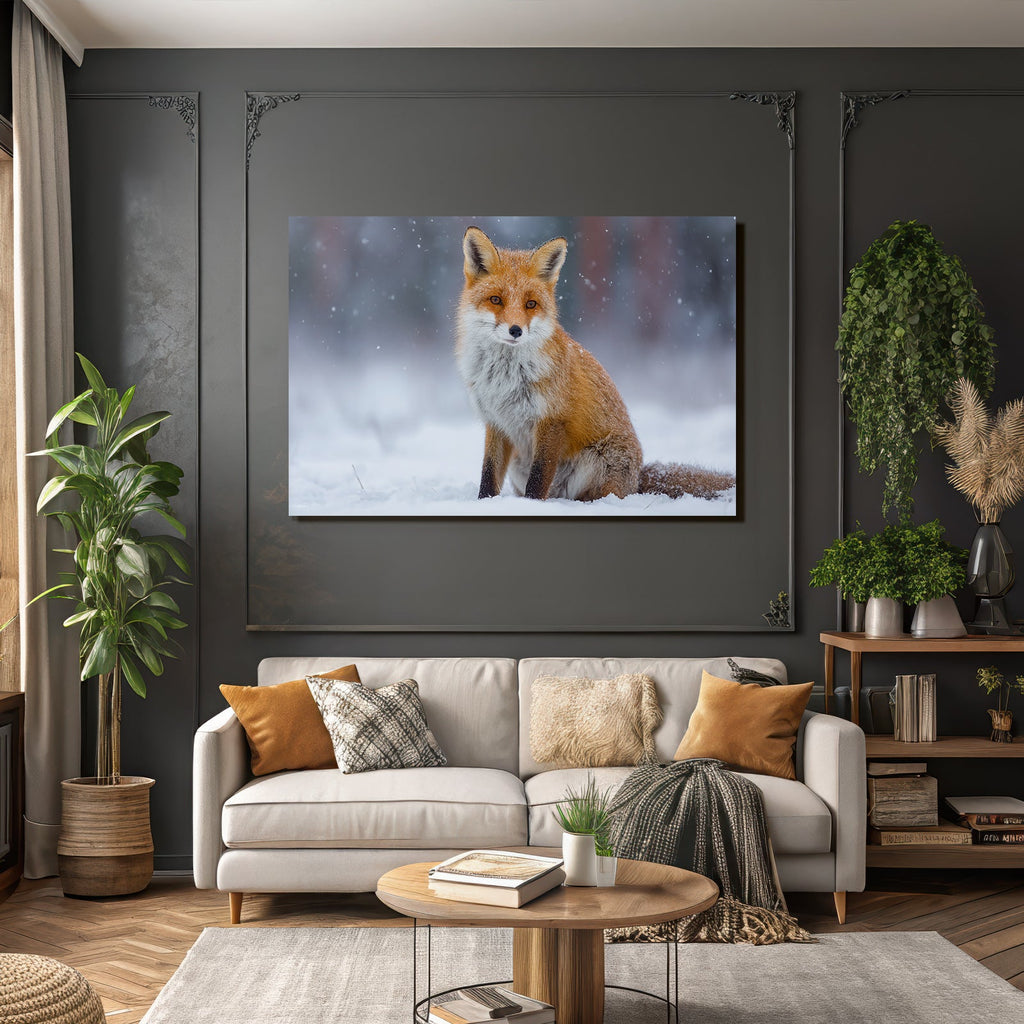 Rotfuchs Im Schnee Schneeflocken Fallend