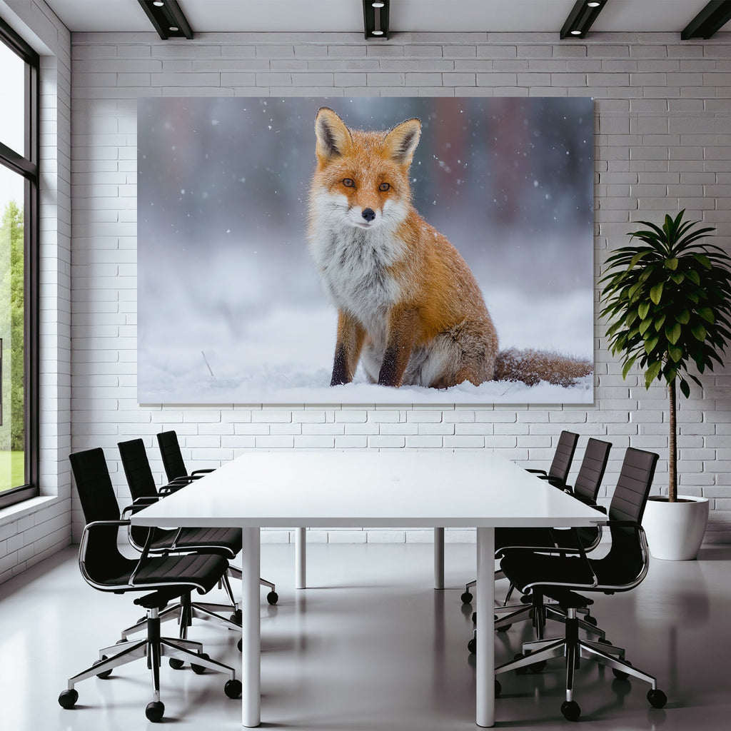 Rotfuchs Im Schnee Schneeflocken Fallend