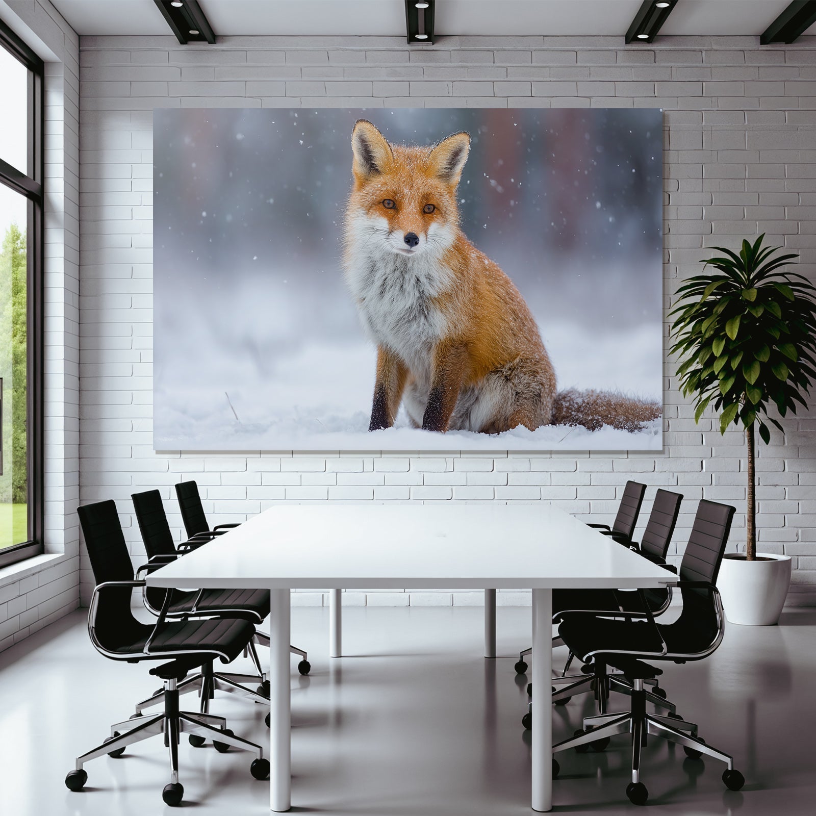 Rotfuchs Im Schnee Schneeflocken Fallend