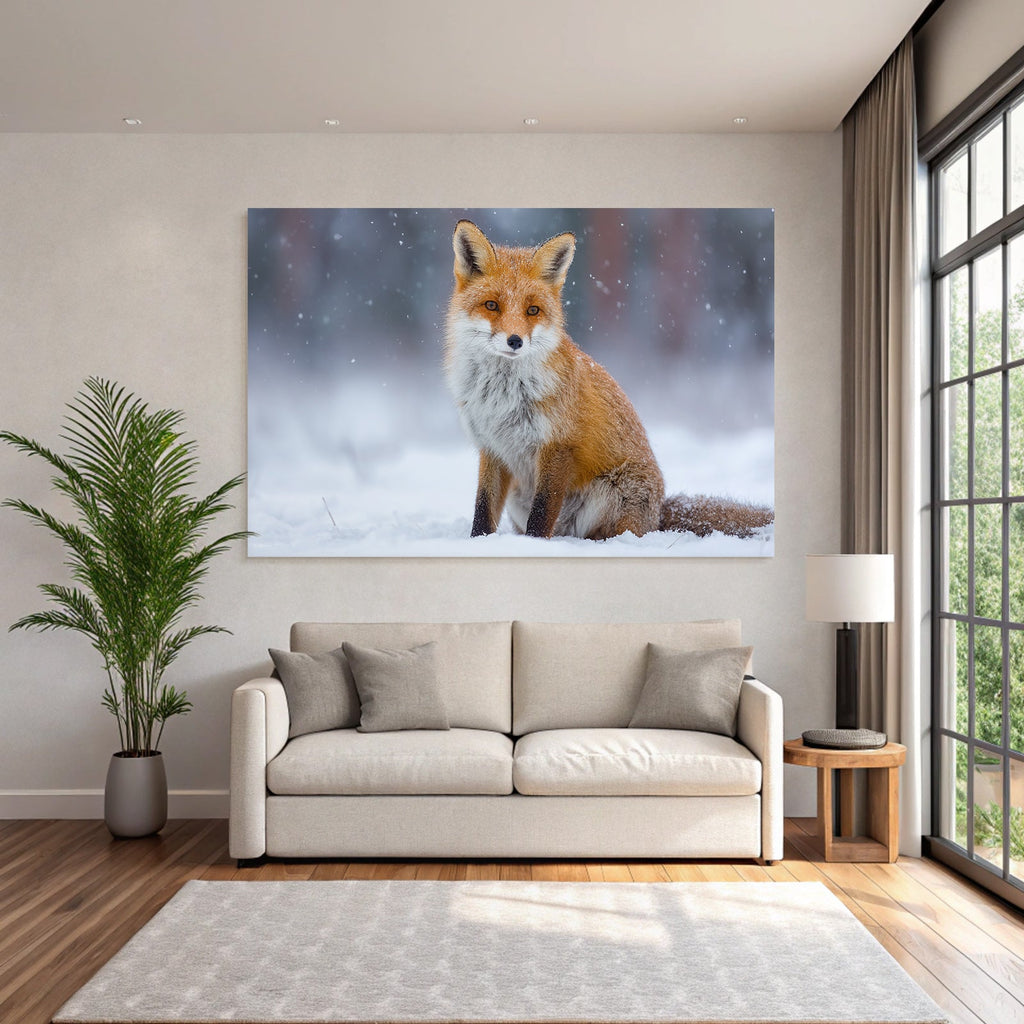 Rotfuchs Im Schnee Schneeflocken Fallend