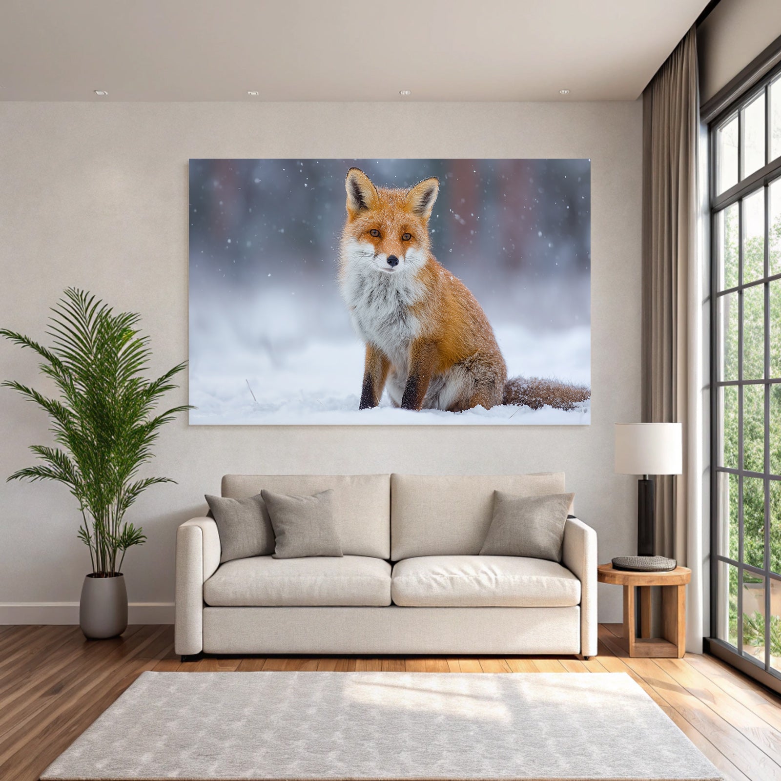 Rotfuchs Im Schnee Schneeflocken Fallend