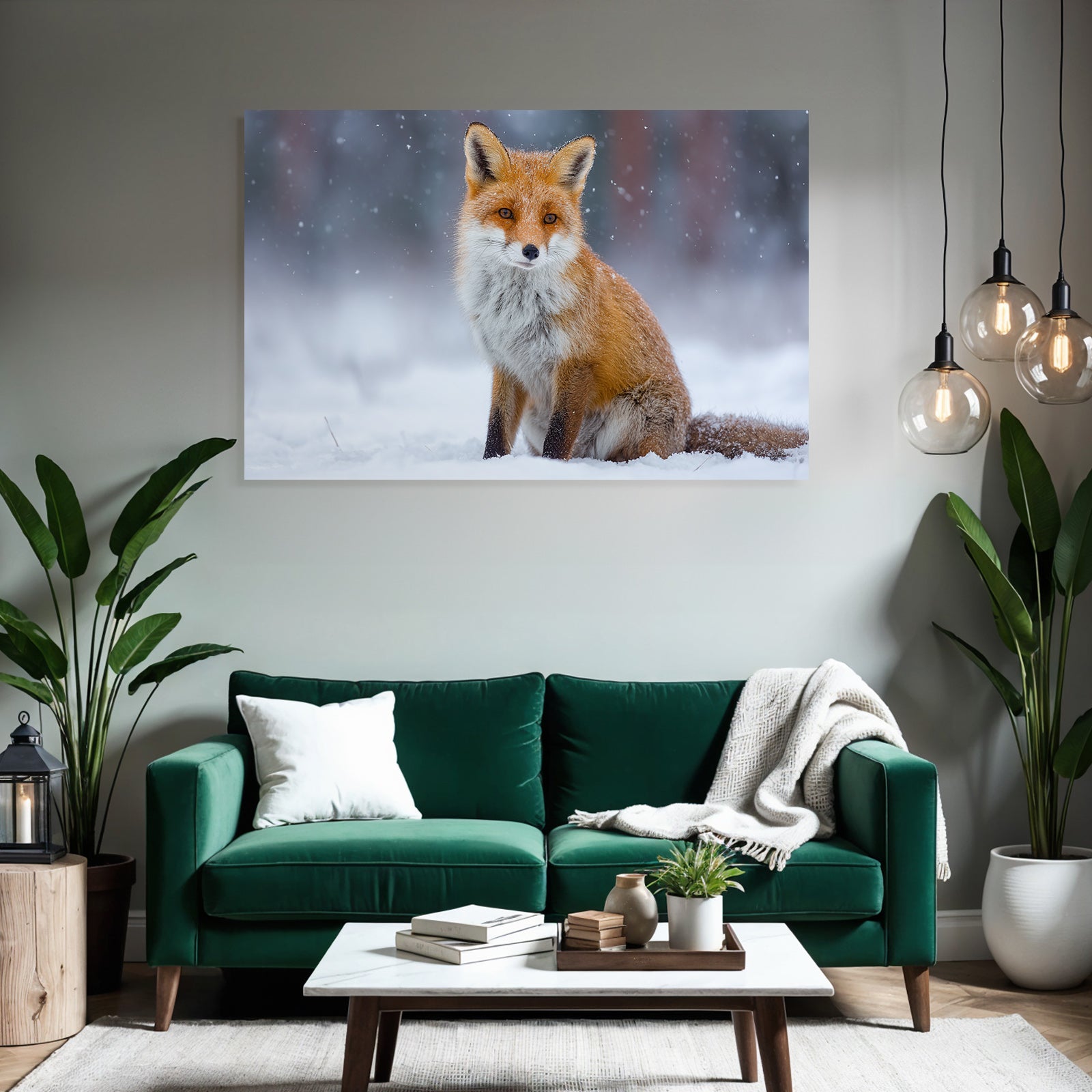 Rotfuchs Im Schnee Schneeflocken Fallend