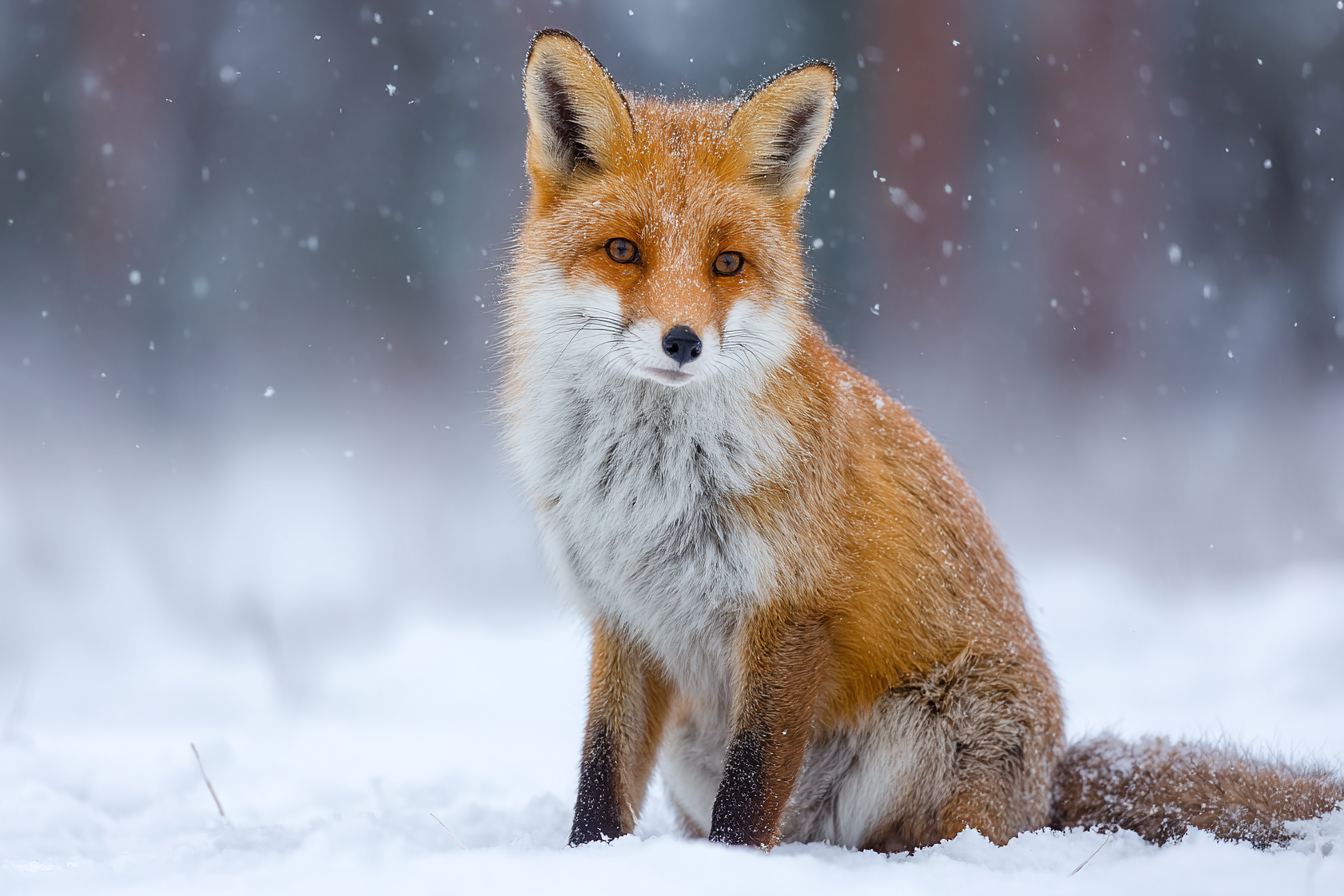 Rotfuchs Im Schnee Schneeflocken Fallend | Fuechse | Tiere