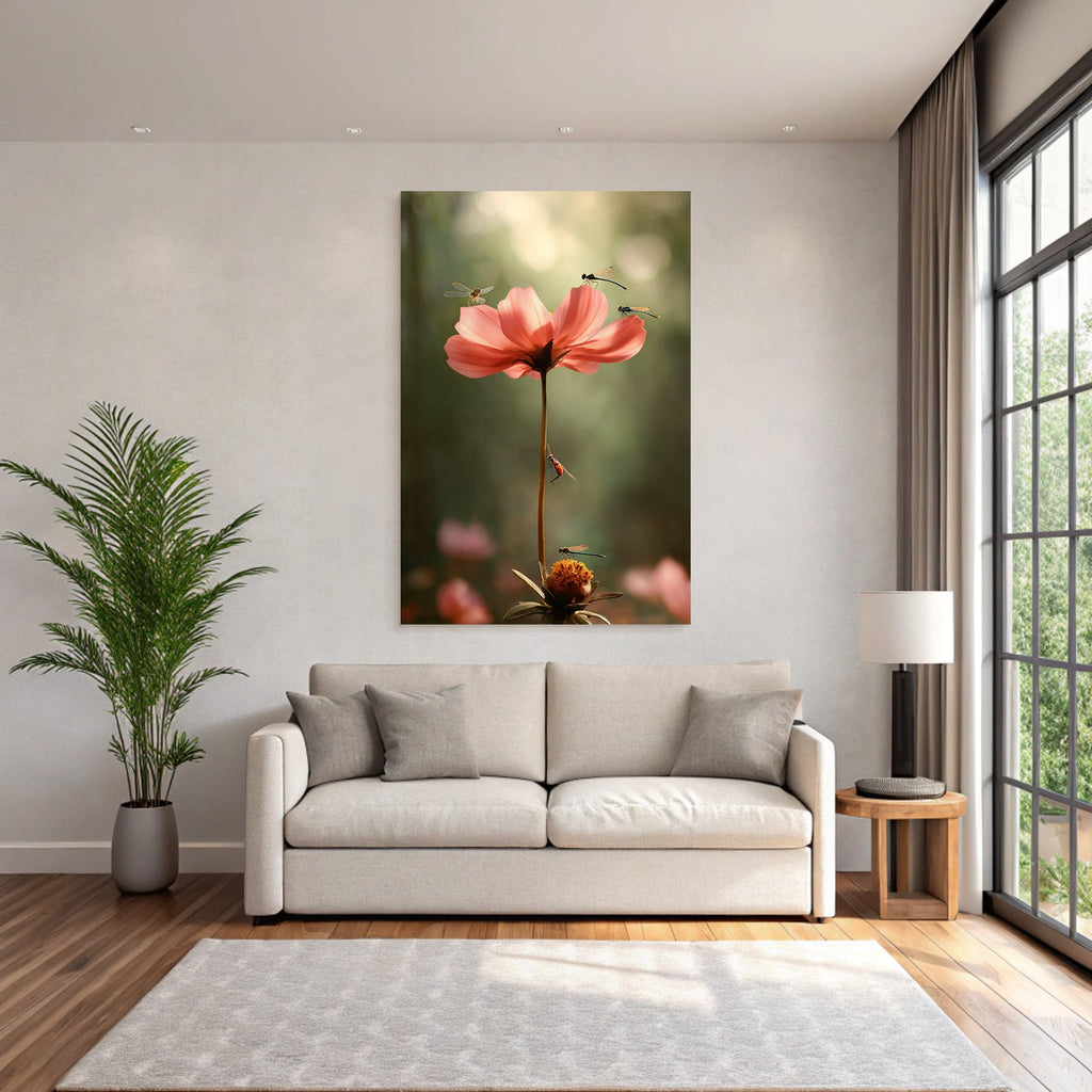 Beleuchtete Rosa Blume Mit Insekten