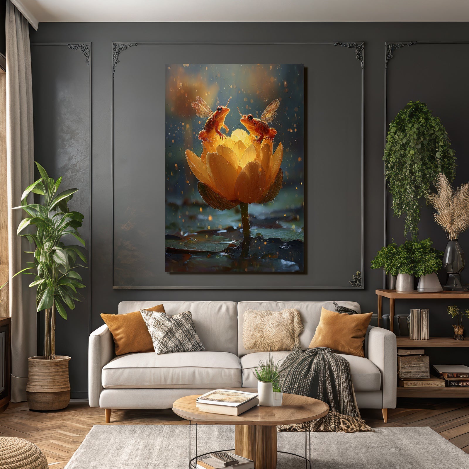 Bunte Frösche Mit Flügeln Auf Einer Orangenblume