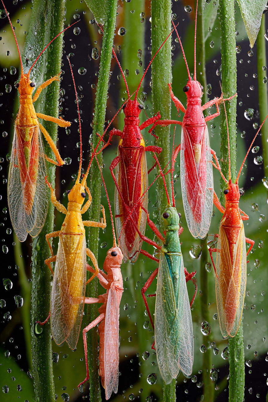 Bunte Insekten Auf Grünen Pflanzen Mit Wassertropfen | Insekten und Amphibien | Tiere
