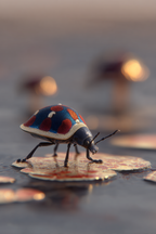 Bunter Käfer Mit Blaün Und Roten Mustern Digitale Nahaufnahme Auf Lilienblatt | Insekten und Amphibien | Tiere
